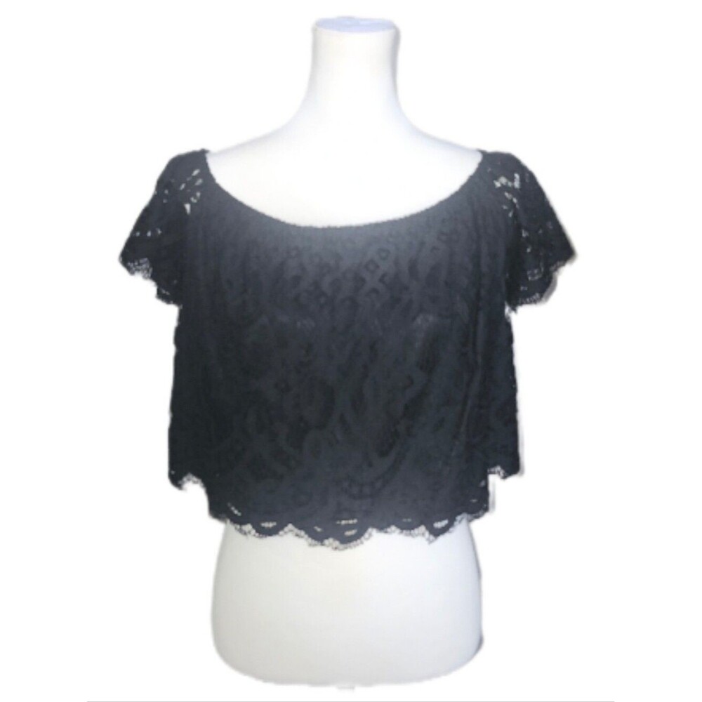 Express Black Lace Off The Shoulder Cropped Blouse, S